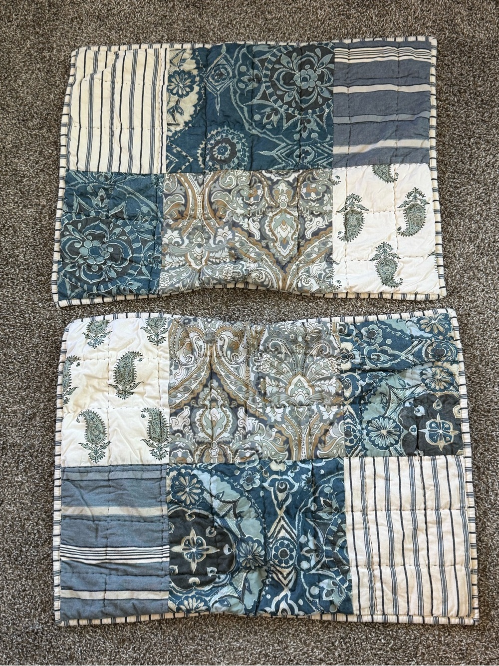 Pottery Barn [Set of 2] McKenna Patchwork Quilted Blue Pillow Sham Standard Case